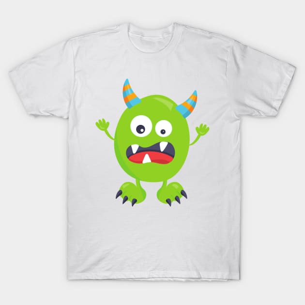 Cute Monster, Green Monster, Funny Monster, Horns T-Shirt by Jelena Dunčević